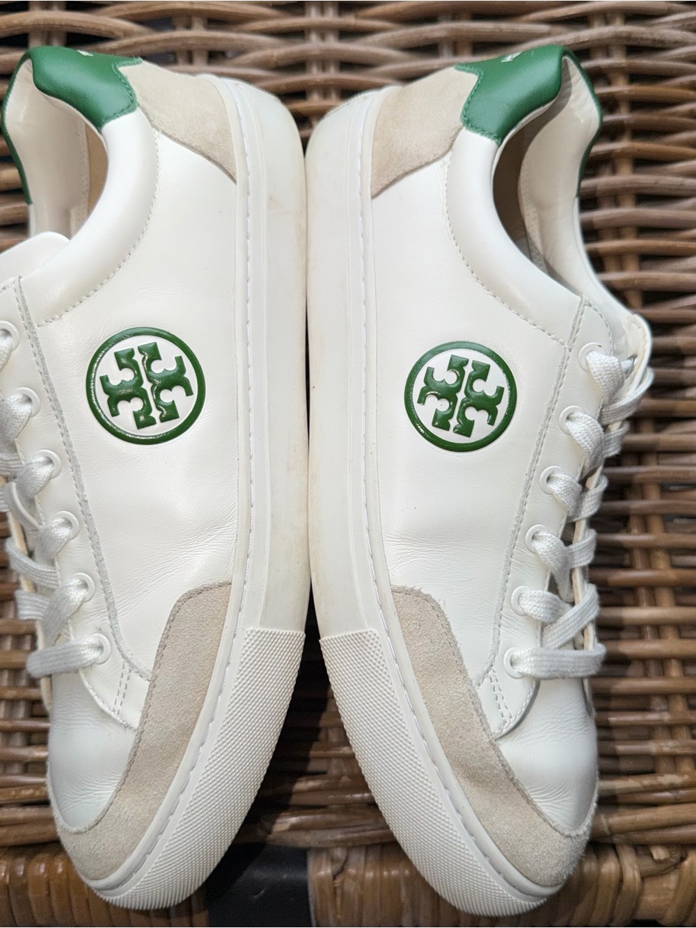 Tory Burch Color‑Block Women’s White Leather Low Top Sneakers Size 10 Lace Up - Picture 8 of 10